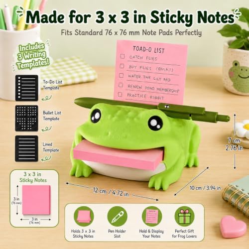 Note Toad Desk Organizer Sticky Note Holder – Frog Shaped Sticky Note Stencil and Holder with 3 Writing Guides, Creative Sticky Note Dispenser for Desk，Pink Hippo