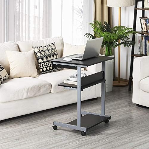 Topeakmart Rolling Desk with Drawer & Printer Shelf, Sturdy Steel Frame, Black