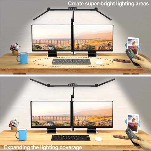 Micomlan Desk Lamp with Clamp, Architect Led Desk Lamp for Home Office with Remote Control, 24W Ultra Bright Auto Dimming Computer Light Adjustable Table Light for Working Workbench (Remote)