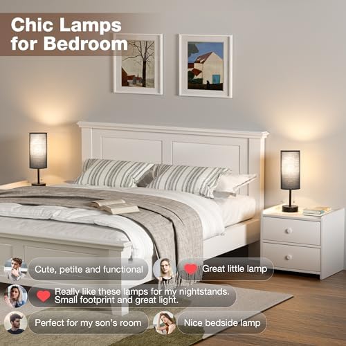 Black Bedside Lamp for Bedroom Nightstand - Small Table Lamp Set of 2