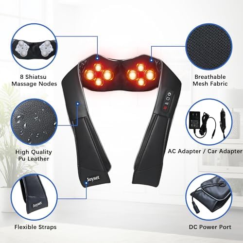 Joyset Shiatsu Neck Massager with Heat, 8-Node Kneading Massage