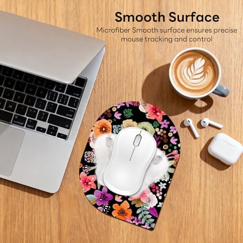 Contoured Oval Mouse Pad 6x8in Non-Slip for Laptop,Daisy