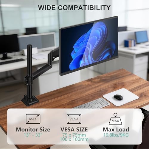 WALI Tall Single Monitor Arm for 13-33 inch Screens, up to 19.8 lbs