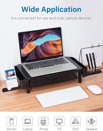Monitor Stand Riser with Drawer & Phone Holder, Black