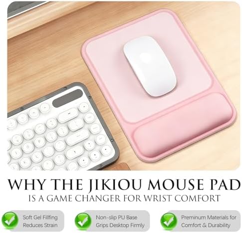 JIKIOU Ergonomic Mouse Pad with Gel Wrist Rest, 10 x 7.25 in, Pink