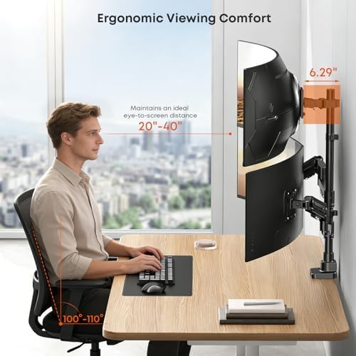 Triple Monitor Mount up to 49 inches, Fully Adjustable Gas Spring Arm