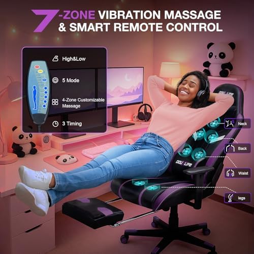 Douxlife 7-Point Massage Gaming Chair with Footrest, 400lbs Heavy Duty