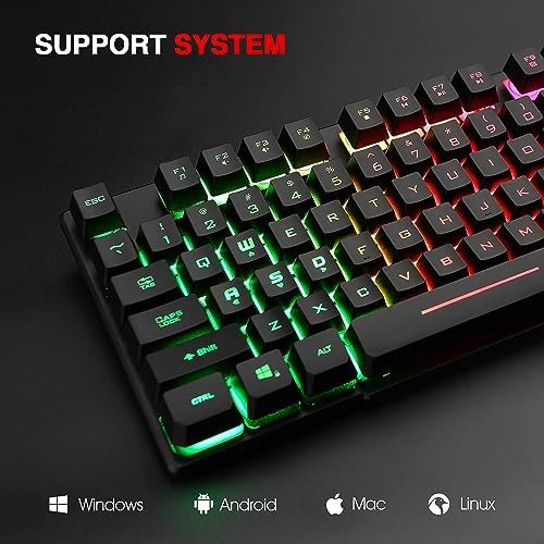 Rii RK100+ Multiple Color Rainbow LED Backlit Large Size USB Wired Mechanical Feeling Multimedia PC Gaming Keyboard,Office Keyboard for Working or Primer Gaming,Office Device(New RK100+)