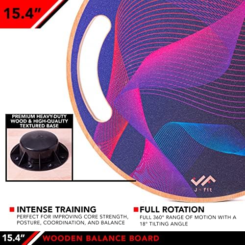 JFIT Balance Board, 15.4” – 360° Rotation, for Balance, Coordination, Posture - Large, Wooden Wobble Boards with 18° Tilting Angle for Workouts - Premium Core Trainer Equipment