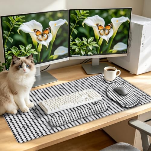LIMKRIAN Black Striped Ergonomic Large Desk Mat Set with Wrist Rest