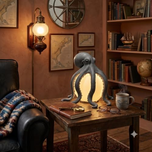 Octopus Ocean Decor Table Lamp, White