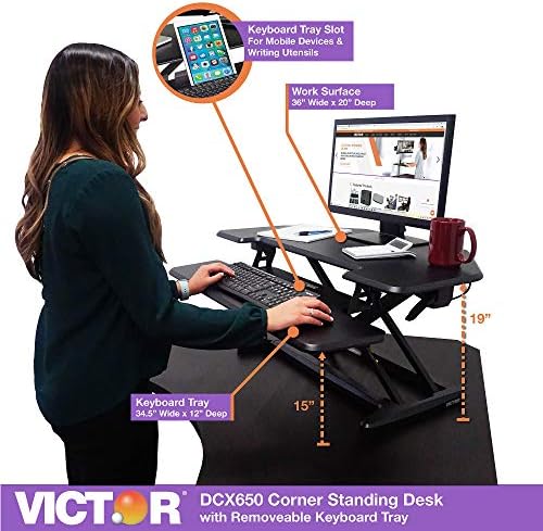 Victor High Rise 36-Inch Desk Converter, Height Adjustable Sit to Stand Riser, Dual Monitor and Laptop Workstation with Keyboard Tray, Black