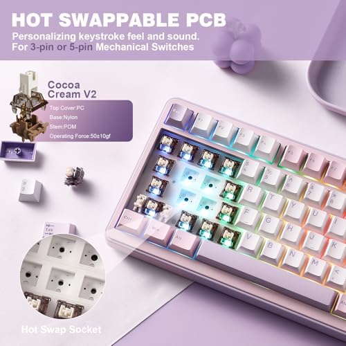 YUNZII B75 PRO 75% Wireless Mechanical Keyboard (Purple, Cocoa Cream V2)