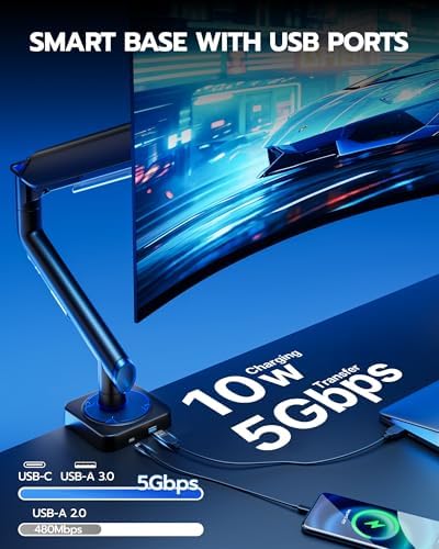 ARES WING 17-49 Inch Monitor Arm Ultrawide Monitor Mount with USB, Black