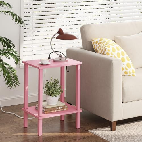 TUTOTAK End Table with Charging Station, Side Table Set of 2, Nightstand