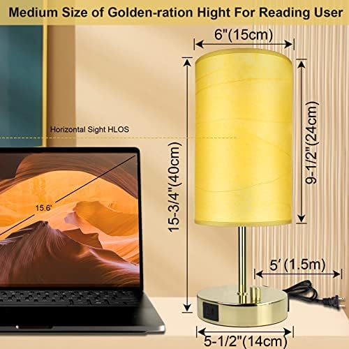 LTBLIGHT 15.75" H Fully Dimmable Bedside Table Lamp with USB Modern Gold