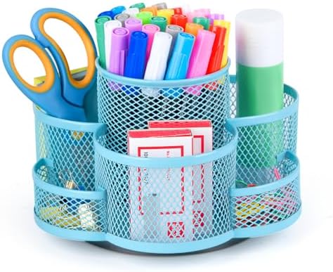 Topwey Sky Blue Rotating Pencil Holder for Desk Office