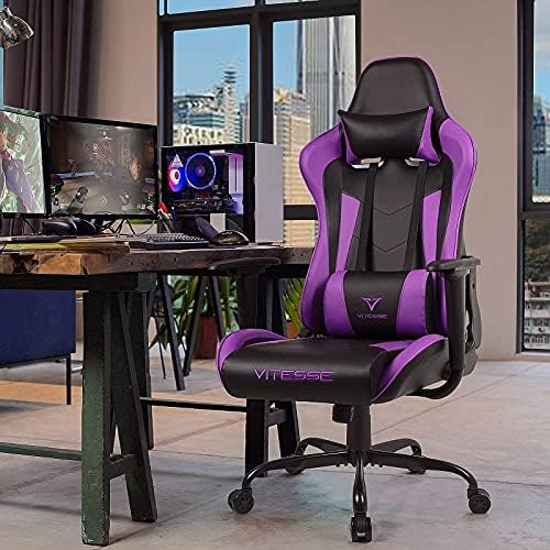 Gaming Chair,High Back Ergonomic Racing Gamer Chair with Lumbar Support and Headrest,Girl Computer Desk Chair with Height Adjustable(Purple)