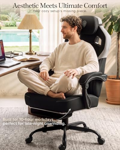 Dowinx Big and Tall Gaming Chair with Footrest, Linen Black