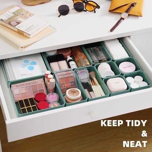 CHANCETSUI 11-Piece Stackable Drawer Organizer Set, Multi-size Desk Drawer Organizer Trays Vanity Storage Bins for Storing Makeup, Stationery, Utensils in Bathroom Dresser, Office and Kitchen