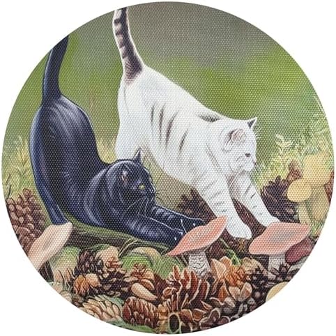 Cat Stretching Round Placemats Set of 4, Washable Non-Slip Stain Heat Resistant Place Mats Table Mats for Kitchen Dining Table Decor, 15”x15”