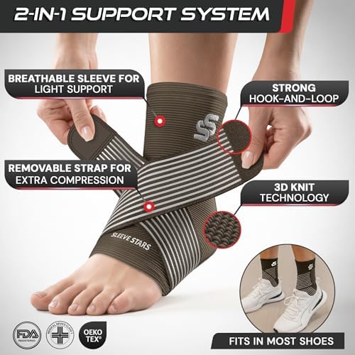 Sleeve Stars Ankle Brace Men & Women Support (Single/M:10"-12"/Dark Brown)