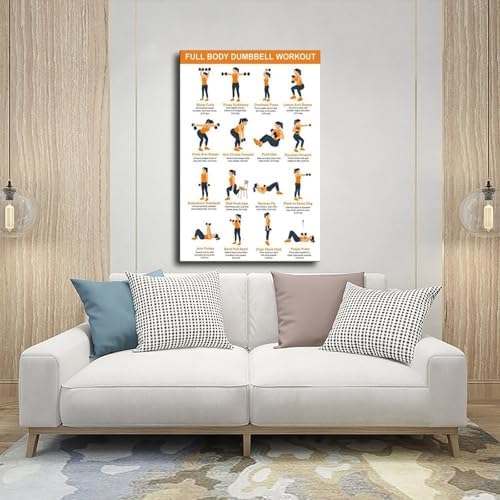 Full Body Dumbbell Workout Chart Home Exercise Routine for Beginners Illustrated Strength Training Canvas Poster Wall Art for Living Room Bedroom Decor Frame 12x18inch