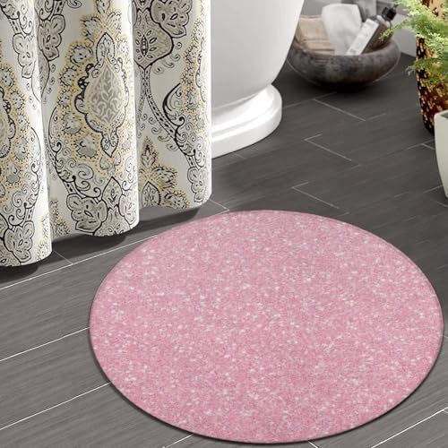 Machine Washable Modern Round Area Rug, Room Sofa Yoga Soft Round Carpet, Home Decor Non Slip Kitchen Office Circle Rug Pink Glitter Texture