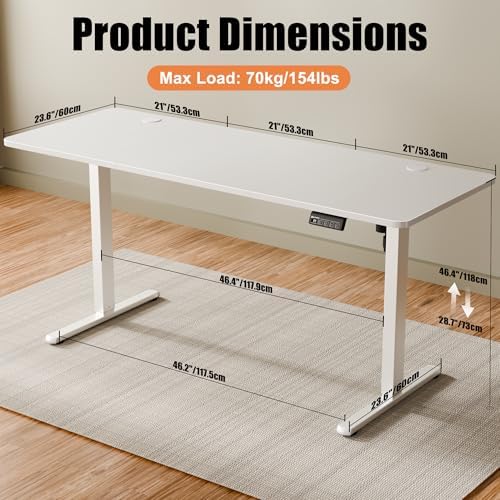 ERGOMAKER 63"x24" Standing Desk, Height Adjustable Sit-Stand Office, White
