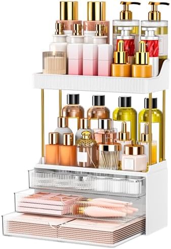 caktraie 3-Drawer 2-Tier Acrylic Makeup & Bathroom Vanity Organizer