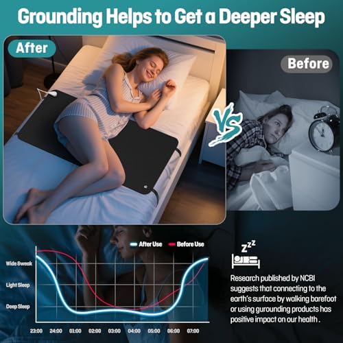 Grounding Mat for Bed King, Premium Conductive Grounding Mat with 15ft Grounding Cord, Breathable & Non-Slip Grounding Mattress Pad for Sleeping, 27 * 78Inch