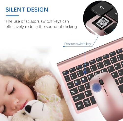Wireless Keyboard and Mouse Ultra Slim Combo, Dual System - Rose Gold Black