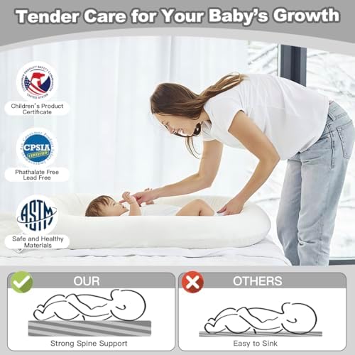 Baby Lounger Oversized 0-24 Months, Home and Travel Infant Cushion-White