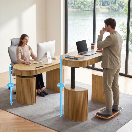 ORRD Electric Standing Desk with Storage and USB & Type-C Charging Ports, Adjustable Height Stand Up Desk, Mid Century Modern Fluted Workstation Desk for Home Office (Natural)
