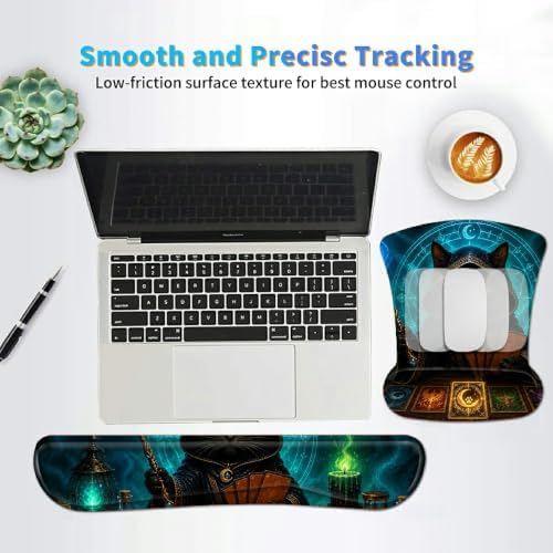 3-in-1 Ergonomic Memory Foam Keyboard Wrist Rest Pad Set, Flame Cat