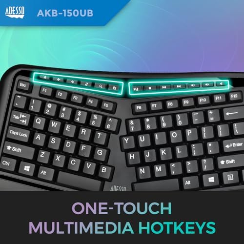Adesso Ergonomic USB Keyboard, 105-Key US Layout AKB-150UB
