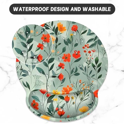 ITNRSIIET Ergonomic Mouse Pad with Wrist Support Wrist Rest Smooth Surface Non-Slip Rubber Base Comfortable Office Supplies Pain Relief, 9.8 x 9.1 inches, Beautiful Flowers