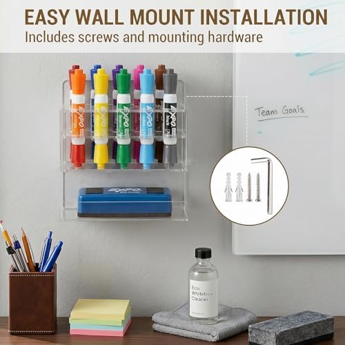 MyGift Dry Erase Marker Holder Wall Mount Clear Acrylic 10 Slot Organizer