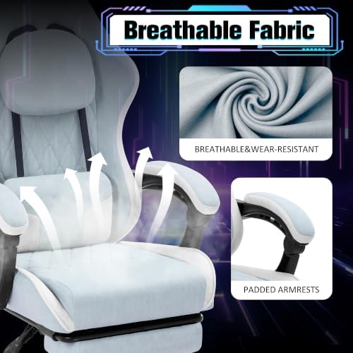 Gaming Chair with Footrest, Ergonomic Fabric Desk Chair, Blue