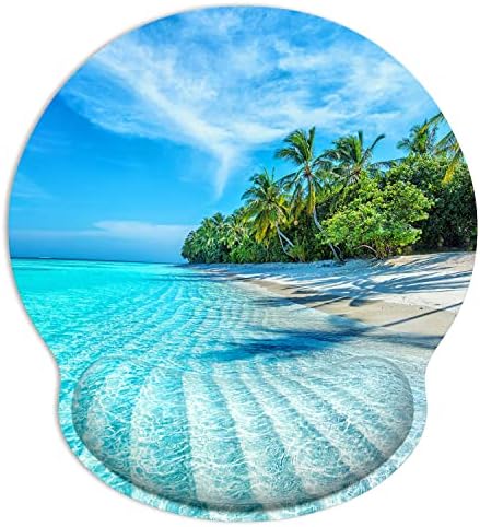 ITNRSIIET Ergonomic Mouse Pad with Wrist Support Wrist Rest Smooth Surface Non-Slip Rubber Base Comfortable Office Supplies Pain Relief, 9.8 x 9.1 inches, Blue Sea Blue Sky