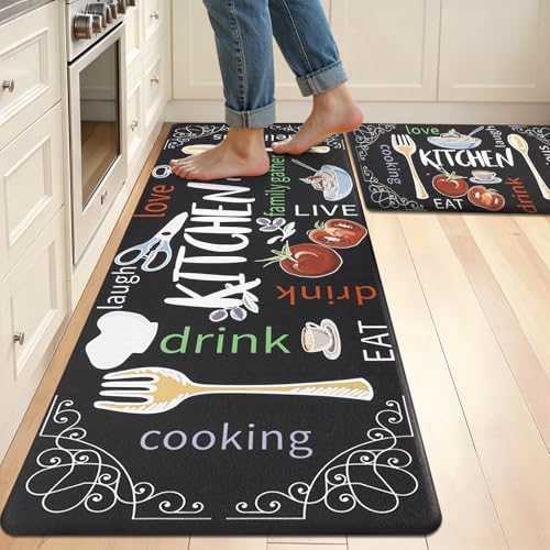 HEBE Anti Fatigue Kitchen Rugs Set of 2, Cushioned Kitchen Mats for Floor