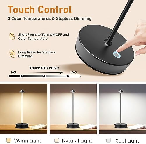 Set of 2 Cordless Rechargeable Led Table Lamp Battery Operated Light Black