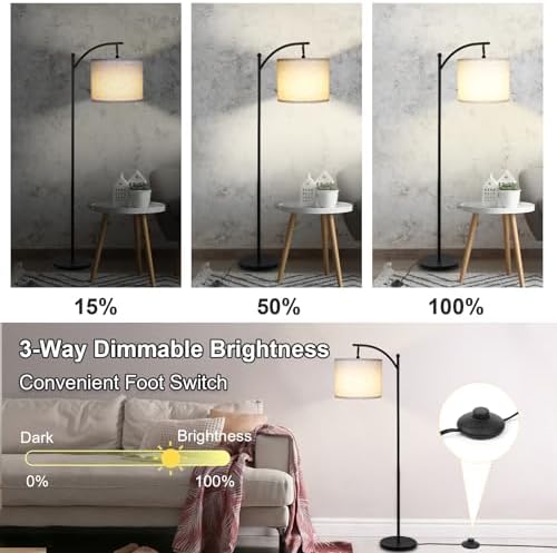 LALISU Standing Floor Lamp for Living Room, Linen Shade Floor Lamp, Black