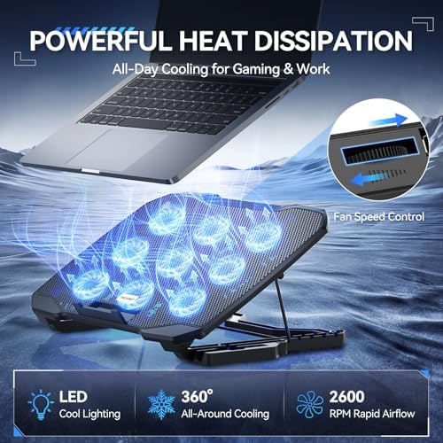 TECKNET Laptop Cooling Pad with Phone Stand, Laptop Cooler for 12-15.6 Inch