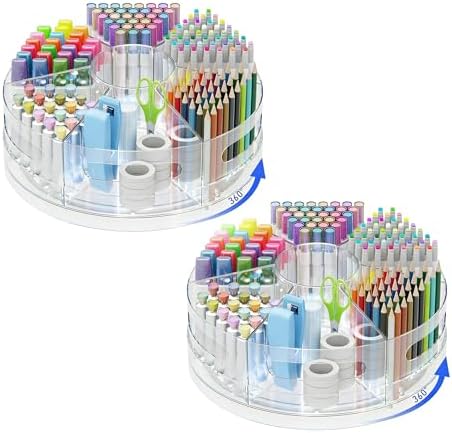 CraftGenes 2 Packs Rotating Clear Acrylic Pen Holder, Marker Organizer