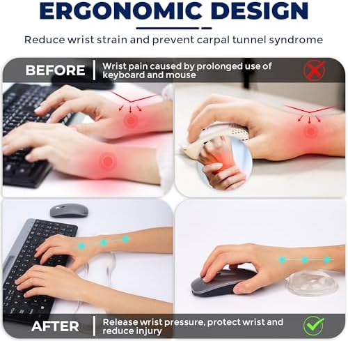 Gel Wrist Rest for Keyboard and Mouse, Wrist Rest for Keyboard, Mouse Wrist Support, Pain Relief, Cool Touch, Non-Skid, Wrist pad