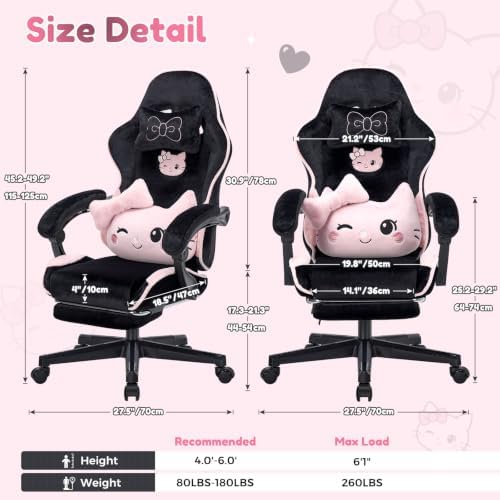 Black Pink Cat Gaming Chair,Ultra Soft Cute Microplush Fleece Desk Chair