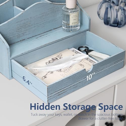 Rebee Vision Mail Organizer for Desk with 4-Slot Letter Home Decor, Blue