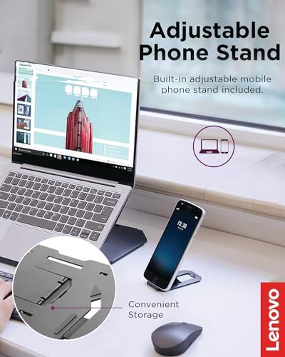 Lenovo 2-in-1 Laptop Stand - Adjustable, Portable, Foldable, Ergonomic, Non-Slip, Compatible with Laptops up to 15" and Cell Phones, Ideal for Travel