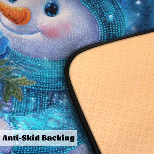 Christmas Door Mat Kitchen Mats, Christmas Blue Snowman Rose Door Rugs, Cushioned Anti Fatigue Absorbent Kitchen Rug, Non-Slip Standing Desk Mat, Front Door Rug for Floor, Office, Sink, 20"×39"